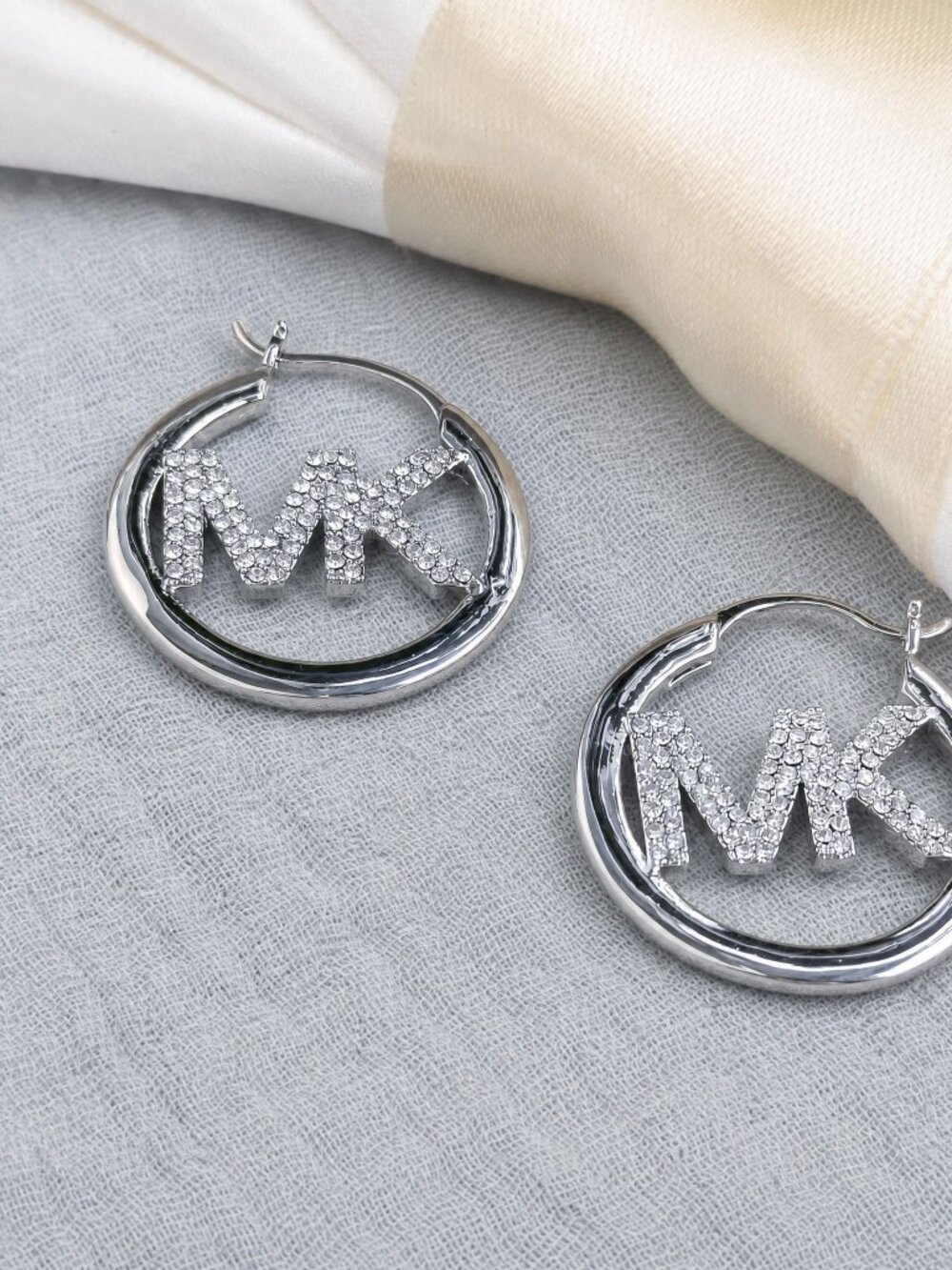 Michael Kors Pave Hollow Logo Hoop Earrings - Silver Plated